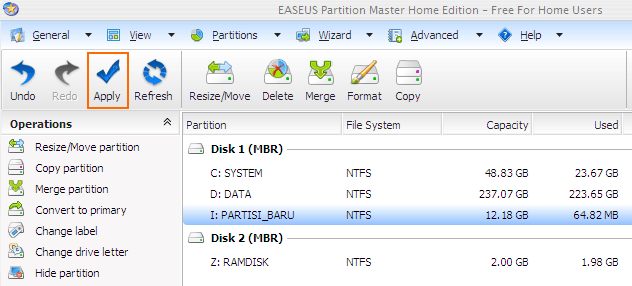 Apply Easeus Partition Manager Tasks