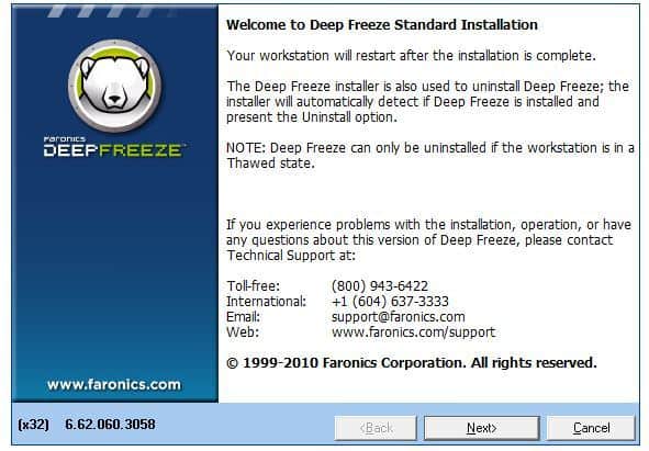 Deep Freeze Standard Installation