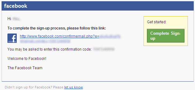 Facebook Email Confirmation Link