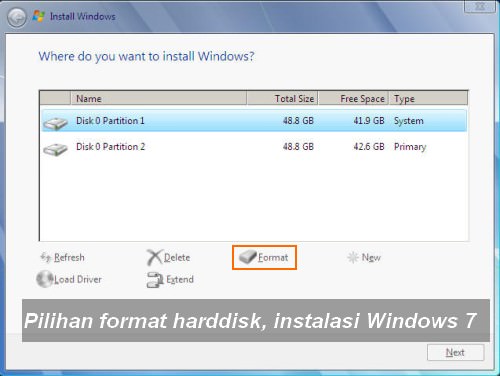 Format Harddisk Instalasi Windows 7