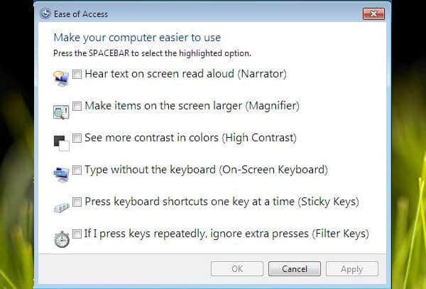 Contoh Fitur Windows 7 - Ease of Access